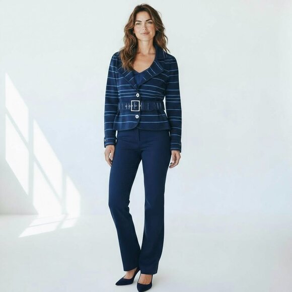 Karen Millen Belted Sweater Jacket Navy Blue Women's Size 1 - Picture 9 of 9